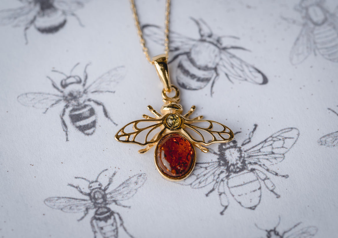 Vergoldete Bernsteinkette Biene