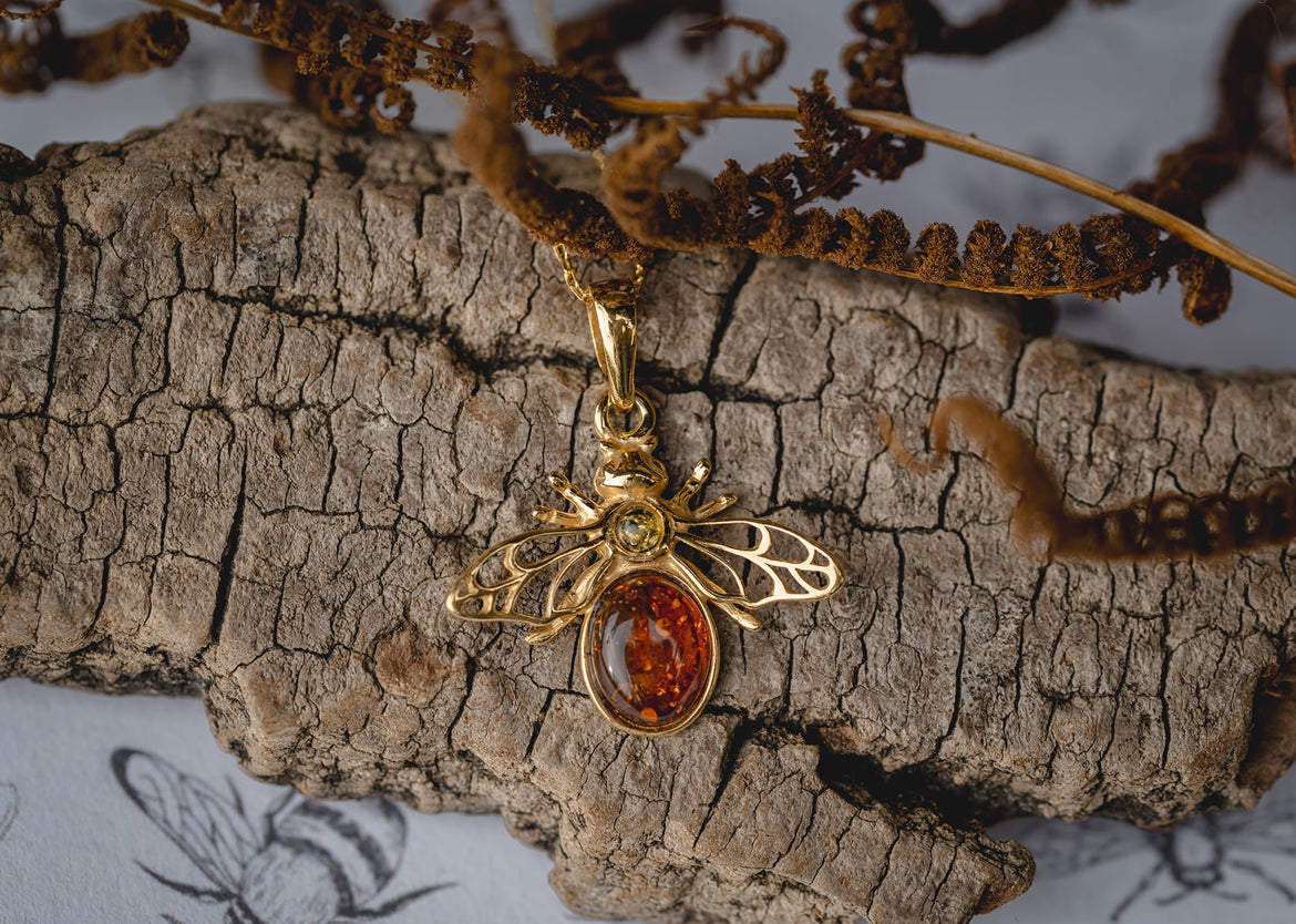 Vergoldete Bernsteinkette Biene